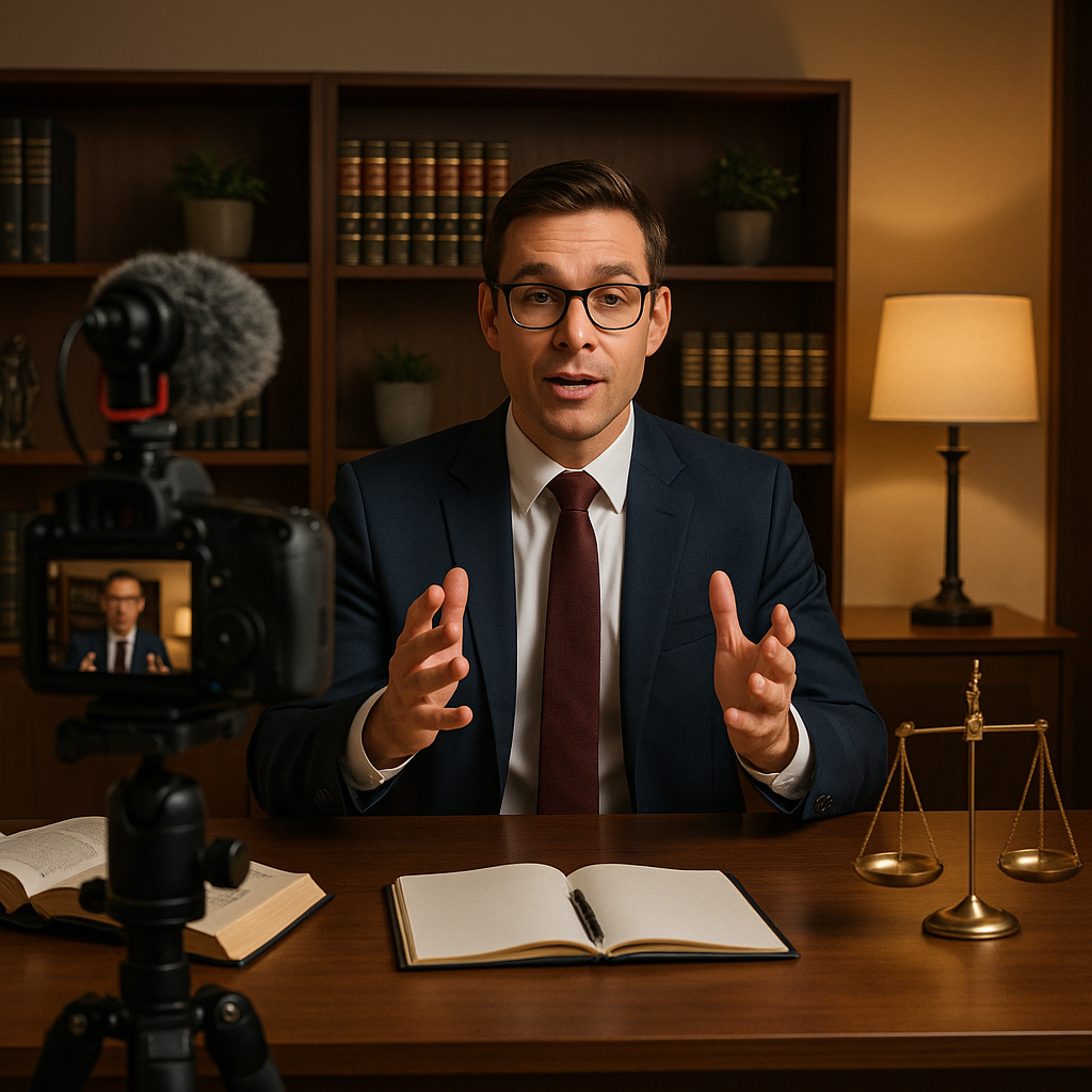 A professional law office setting with a camera se